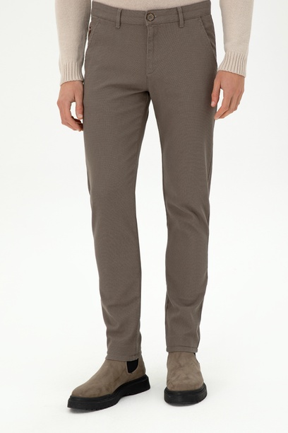Erkek Slim Fit Vizon Kanvas Pantolon