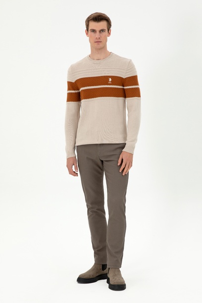 Erkek Slim Fit Vizon Kanvas Pantolon