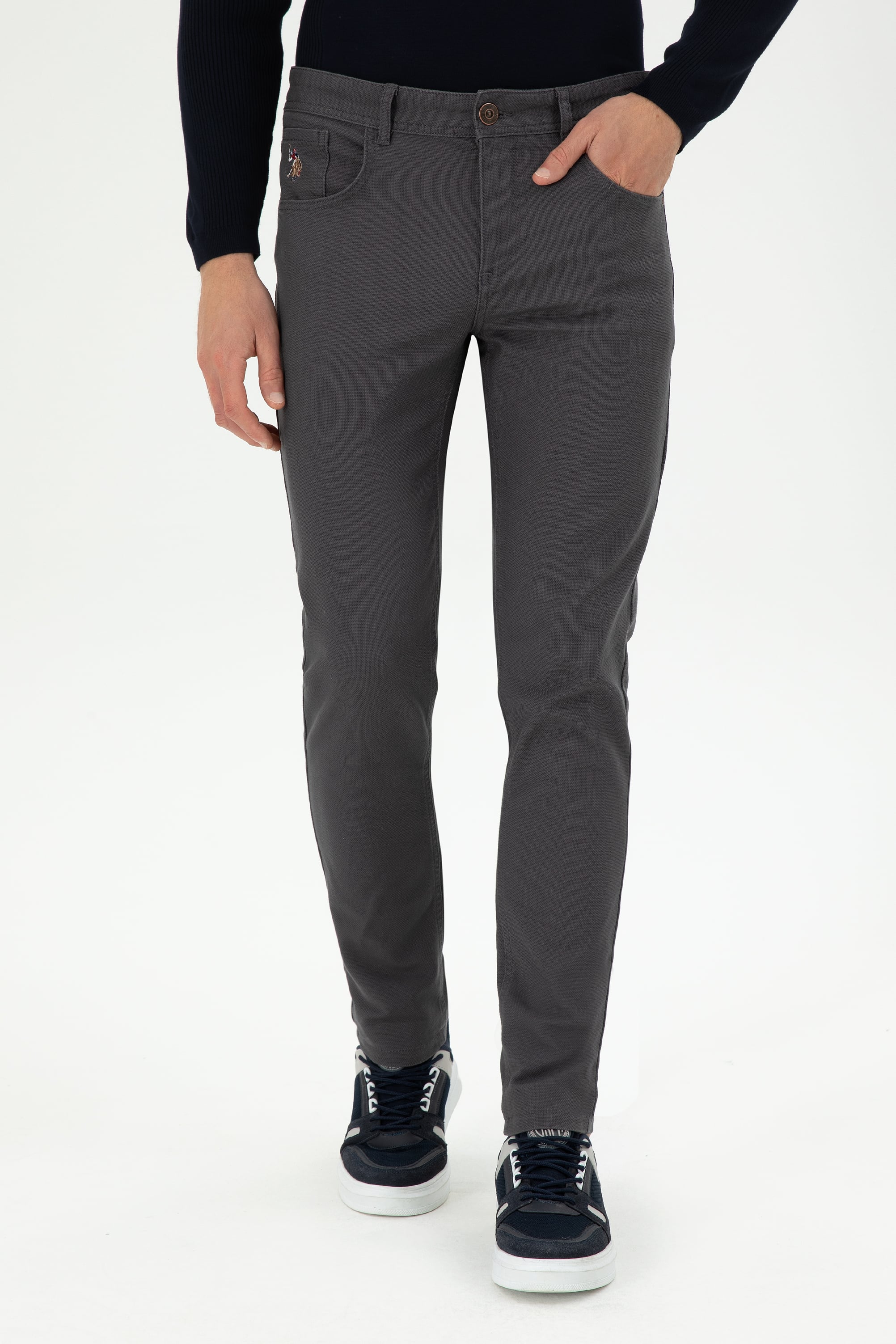Erkek Slim Fit Antrasit Kanvas Pantolon
