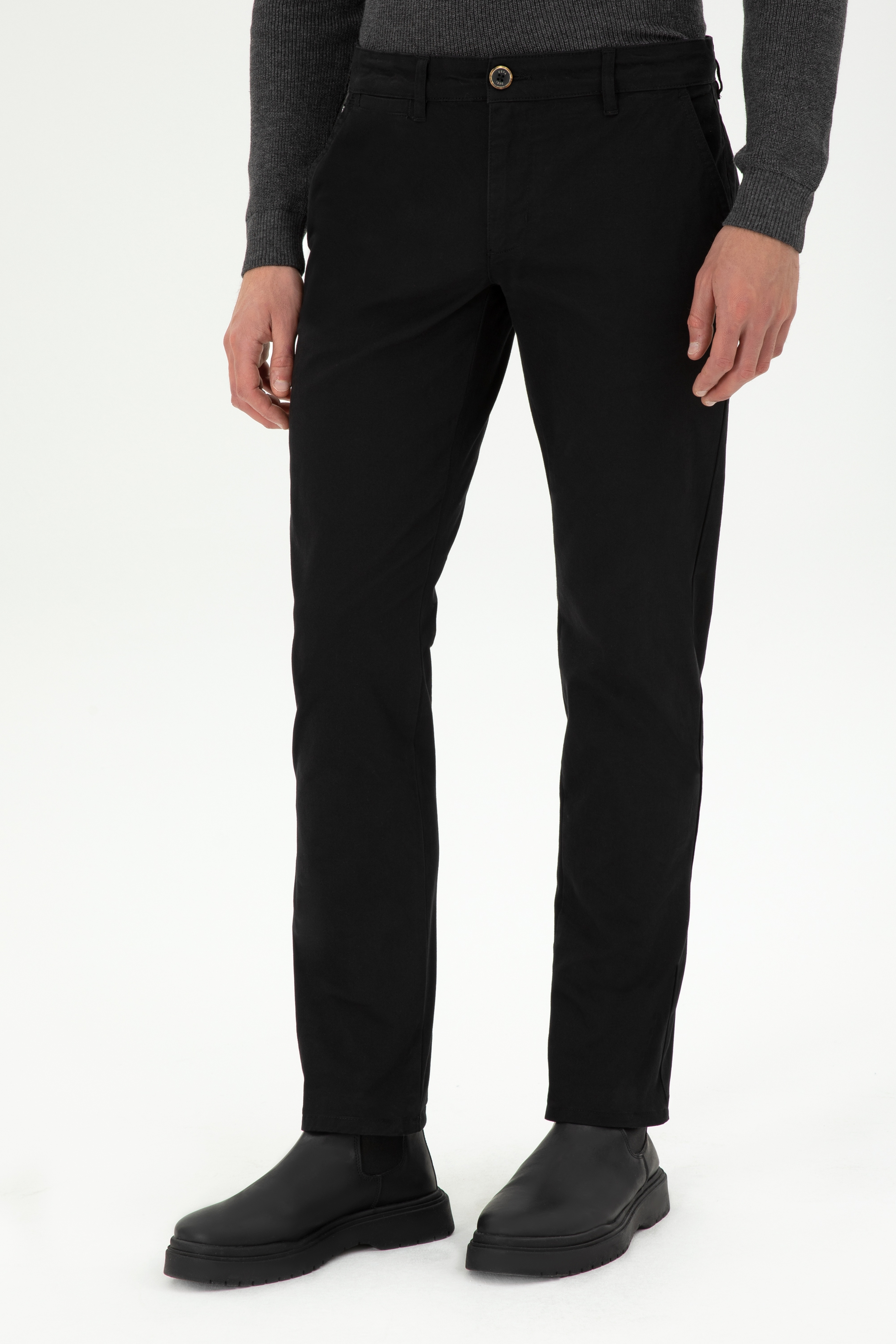 Erkek Regular Fit Siyah Kanvas Pantolon