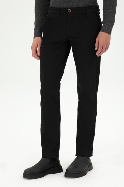 Erkek Regular Fit Siyah Kanvas Pantolon