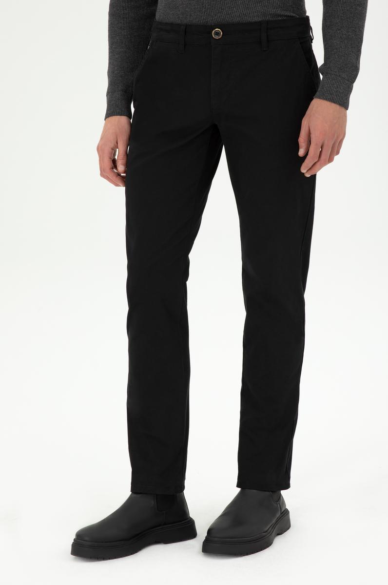 Erkek Regular Fit Siyah Kanvas Pantolon