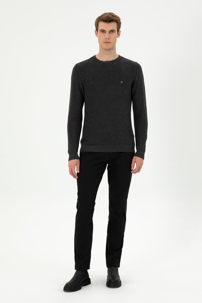 Erkek Regular Fit Siyah Kanvas Pantolon
