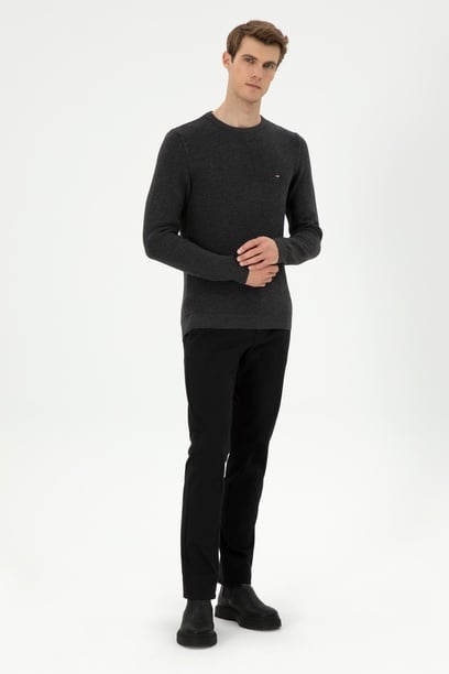 Erkek Regular Fit Siyah Kanvas Pantolon