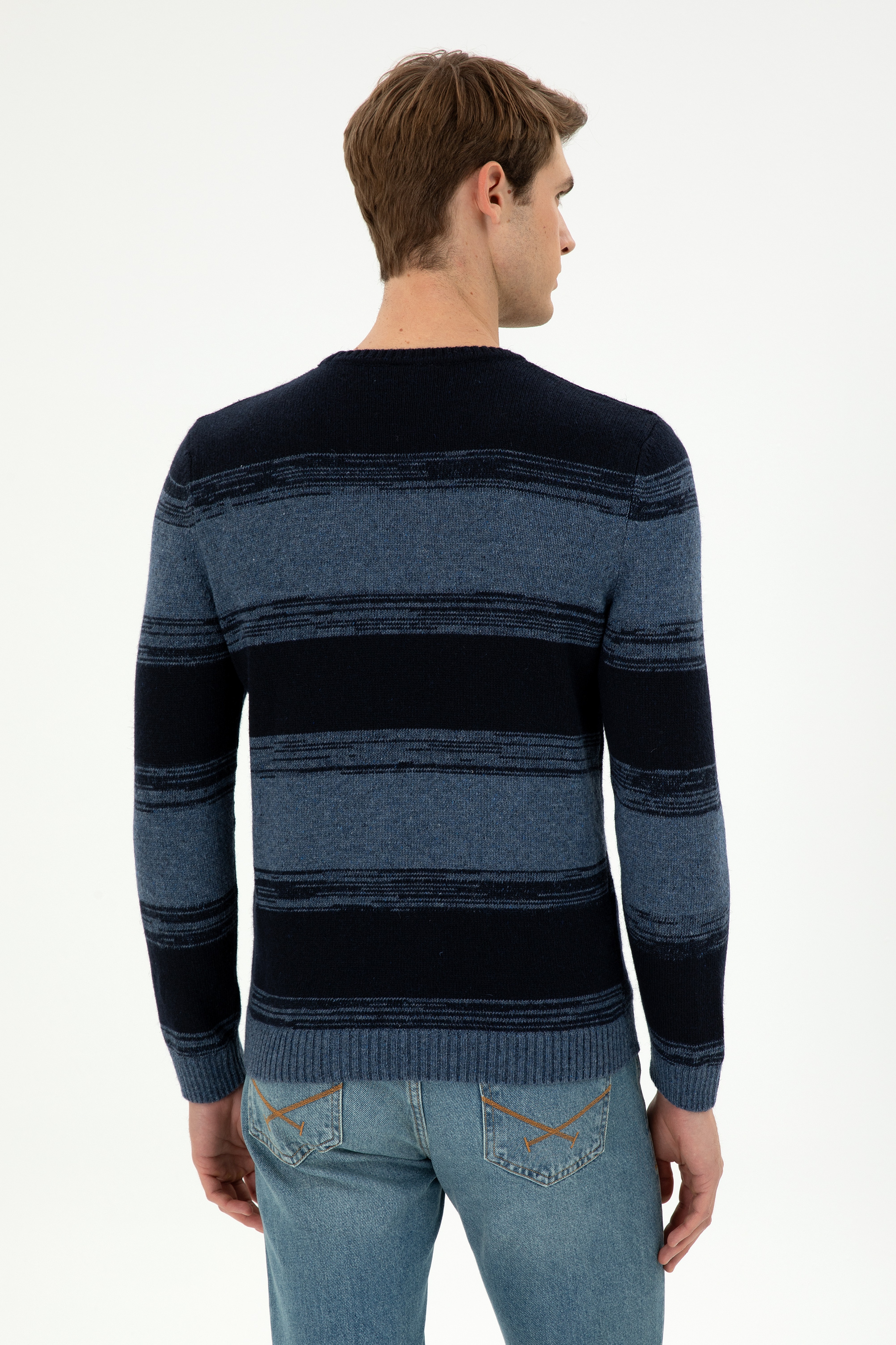 Erkek Slim Fit Bisiklet Yaka Saks Kazak - Image 5