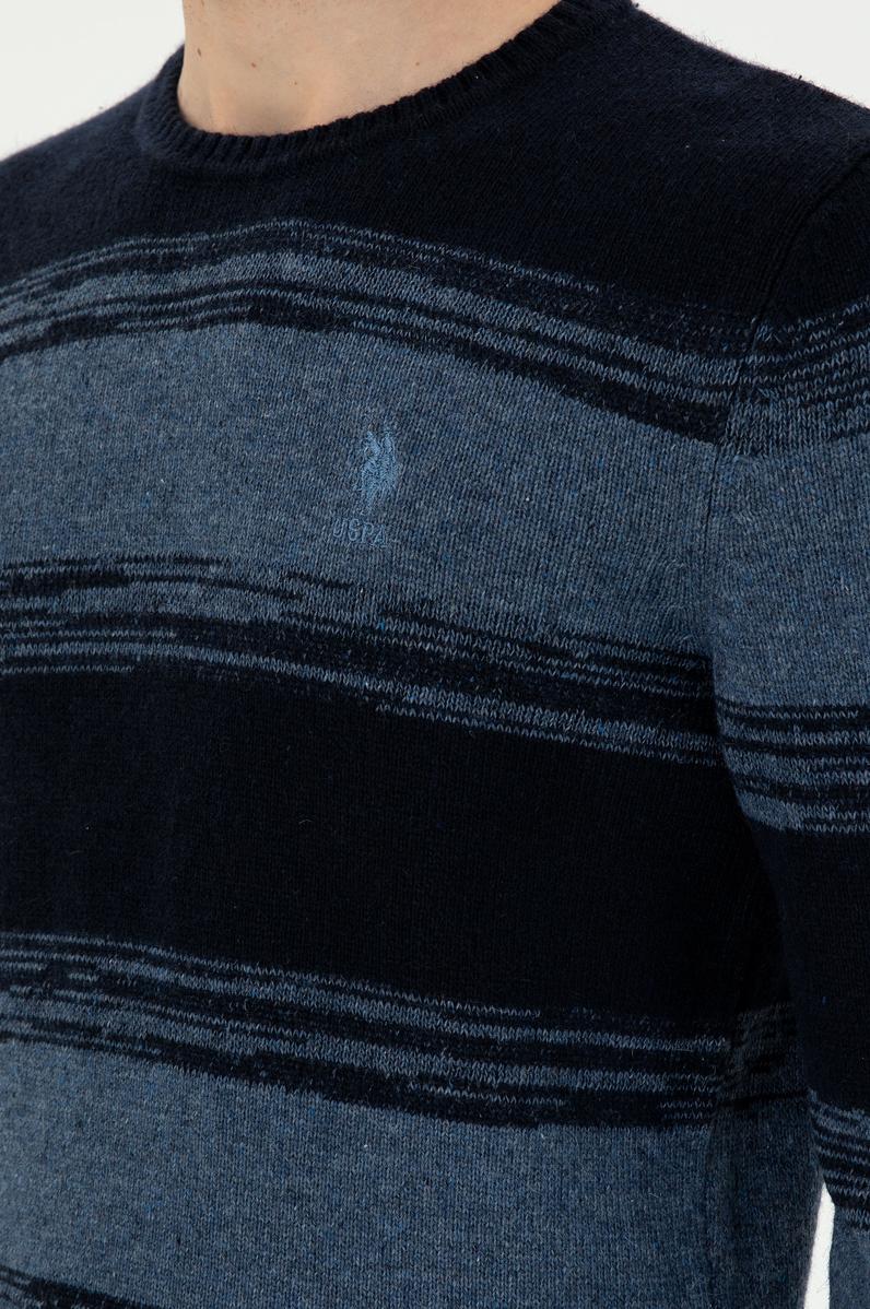 Erkek Slim Fit Bisiklet Yaka Saks Kazak