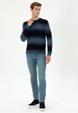 Erkek Slim Fit Bisiklet Yaka Saks Kazak - 50293115019