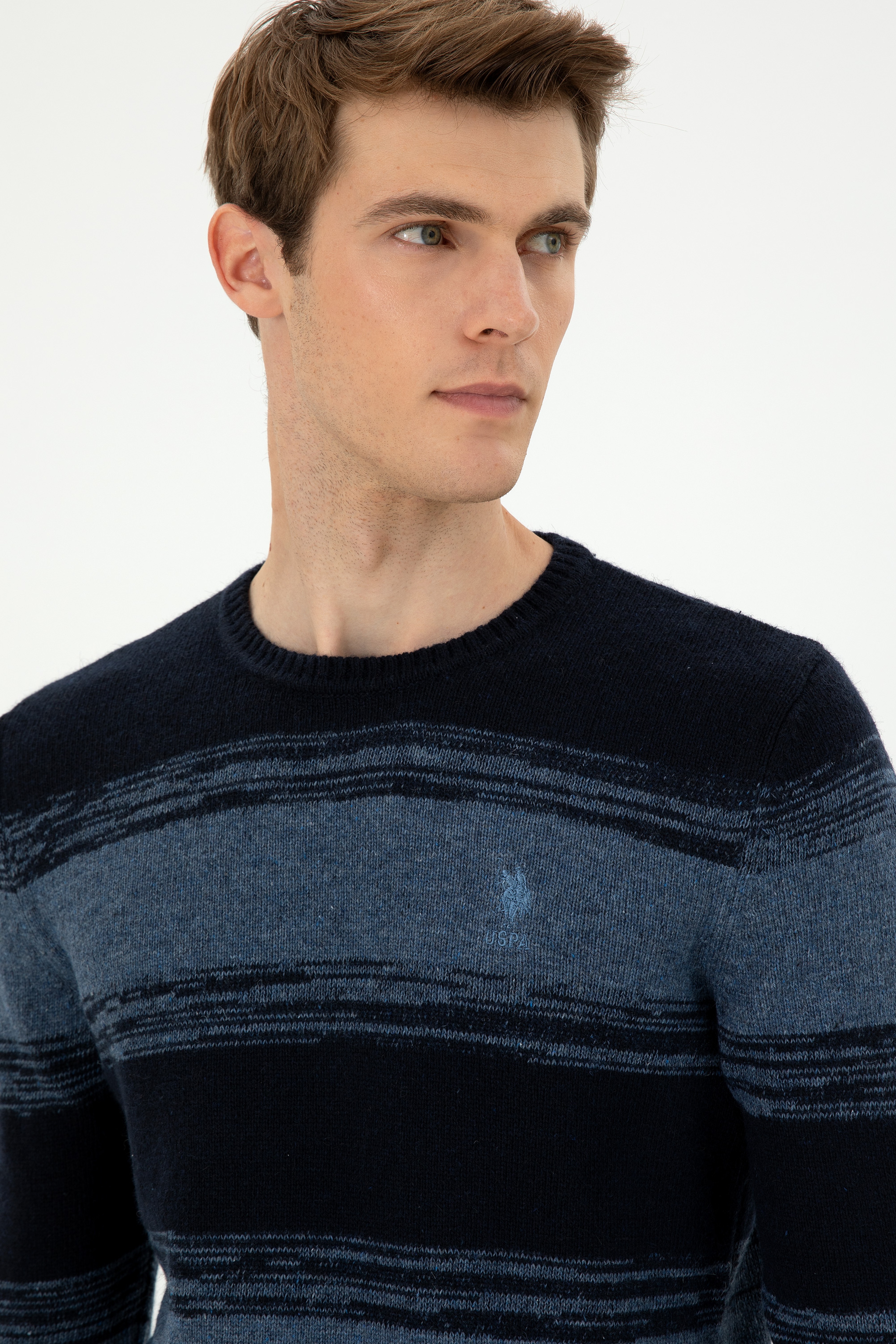 Erkek Slim Fit Bisiklet Yaka Saks Kazak - Image 2
