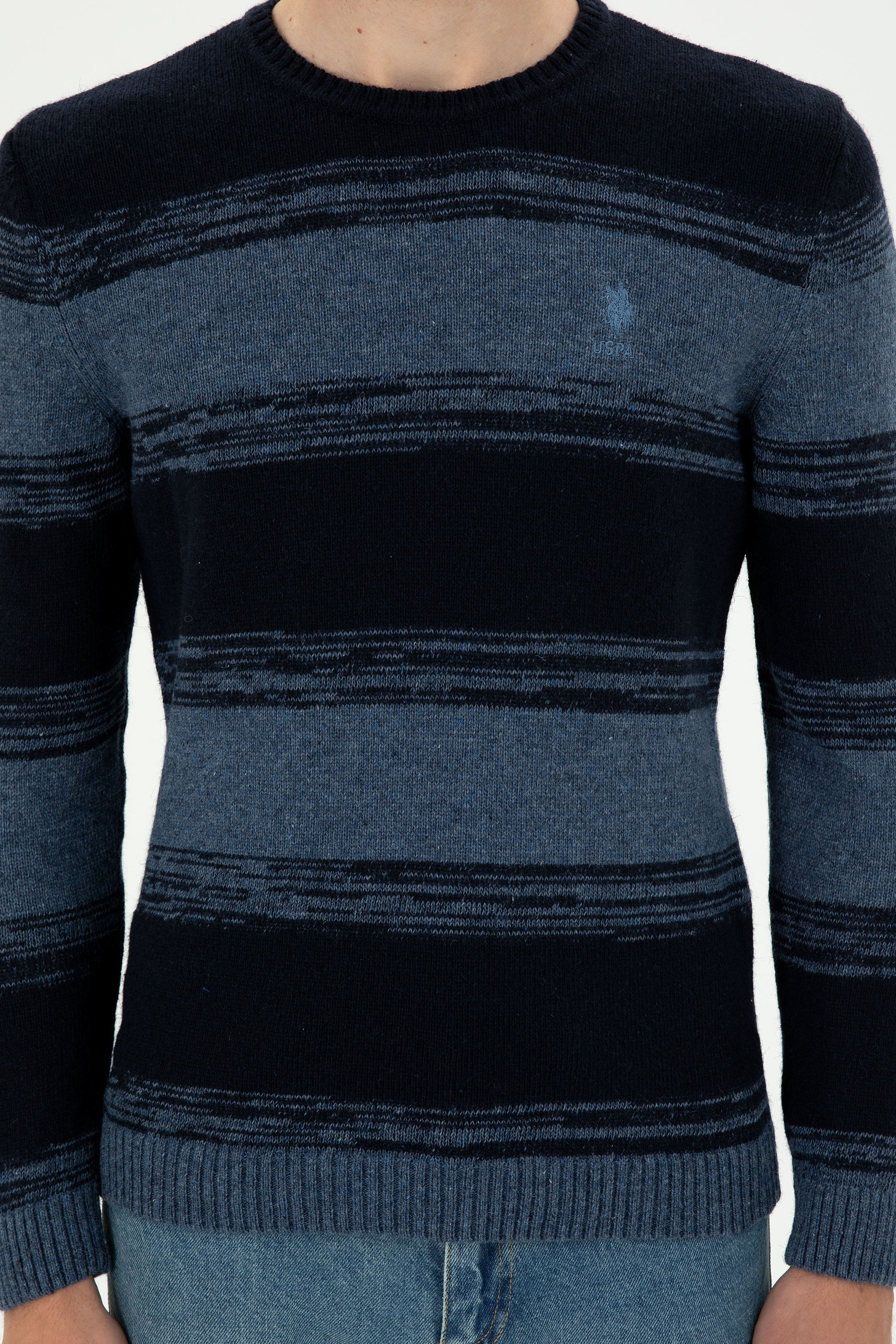 Erkek Slim Fit Bisiklet Yaka Saks Kazak