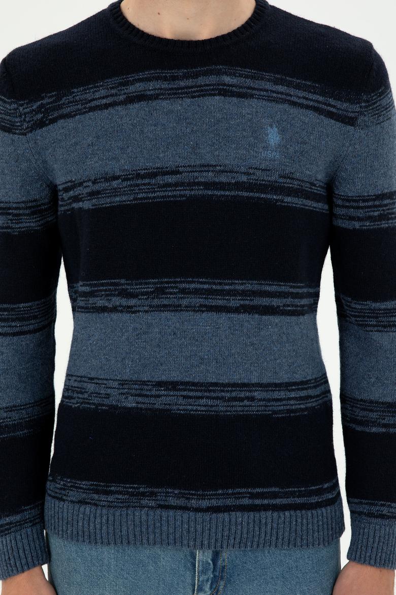 Erkek Slim Fit Bisiklet Yaka Saks Kazak - 50293115019