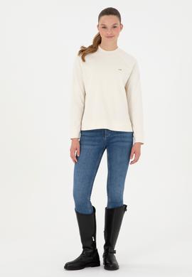 Kadın Krem Bisiklet Yaka Sweatshirt - 50296903041