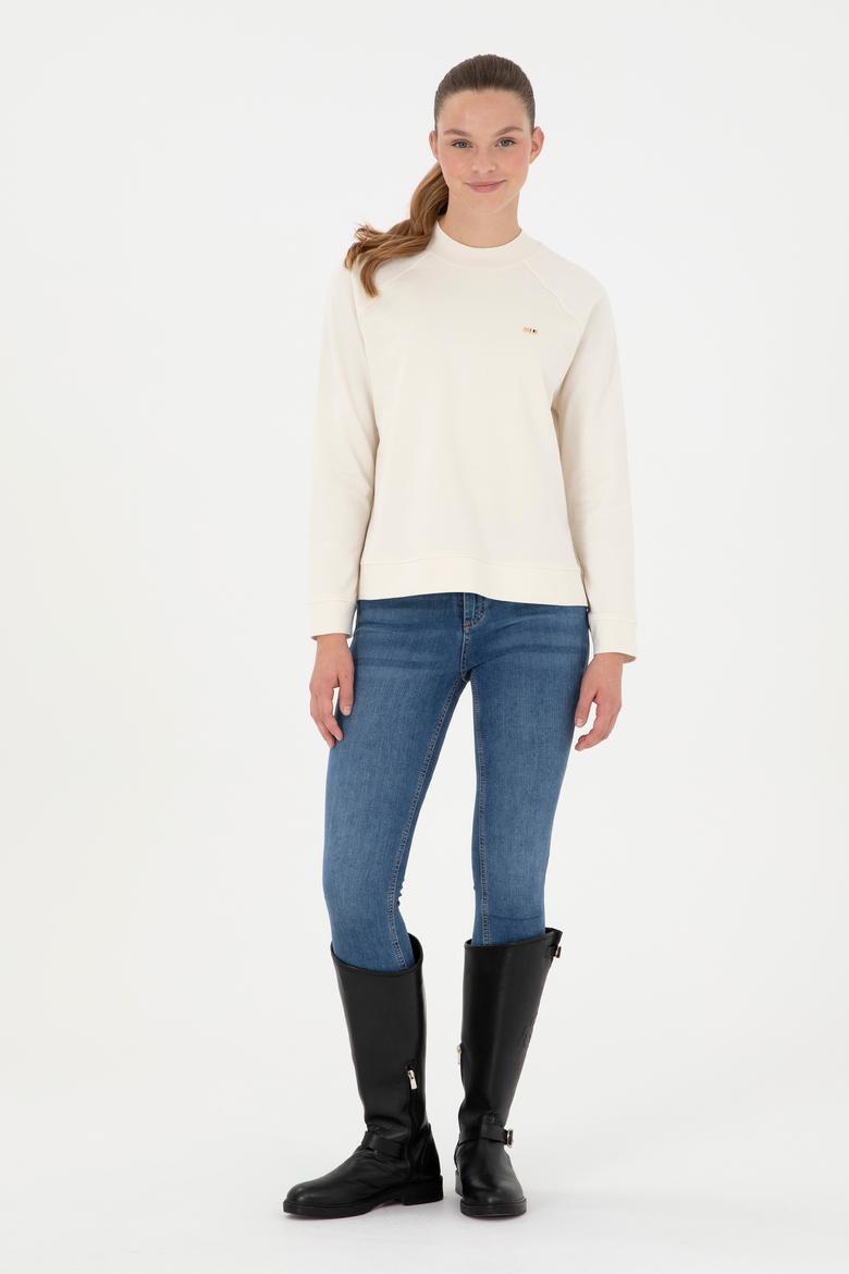 Kadın Krem Bisiklet Yaka Sweatshirt - 50296903041