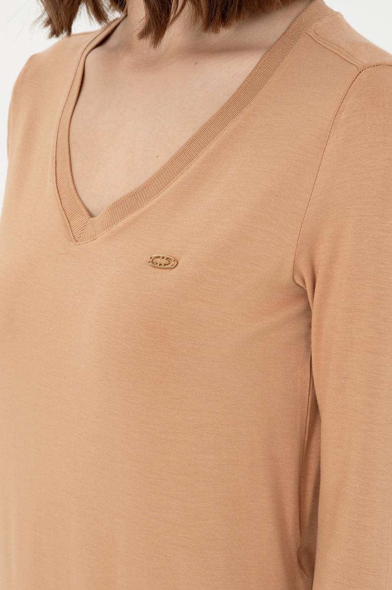 Kadın Camel V Yaka Sweatshirt