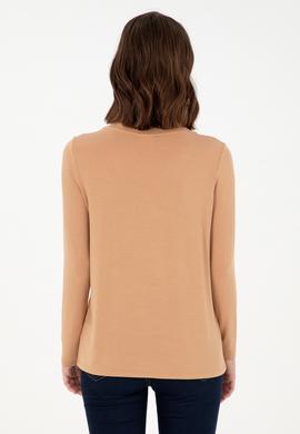 Kadın Camel V Yaka Sweatshirt - 50289542128