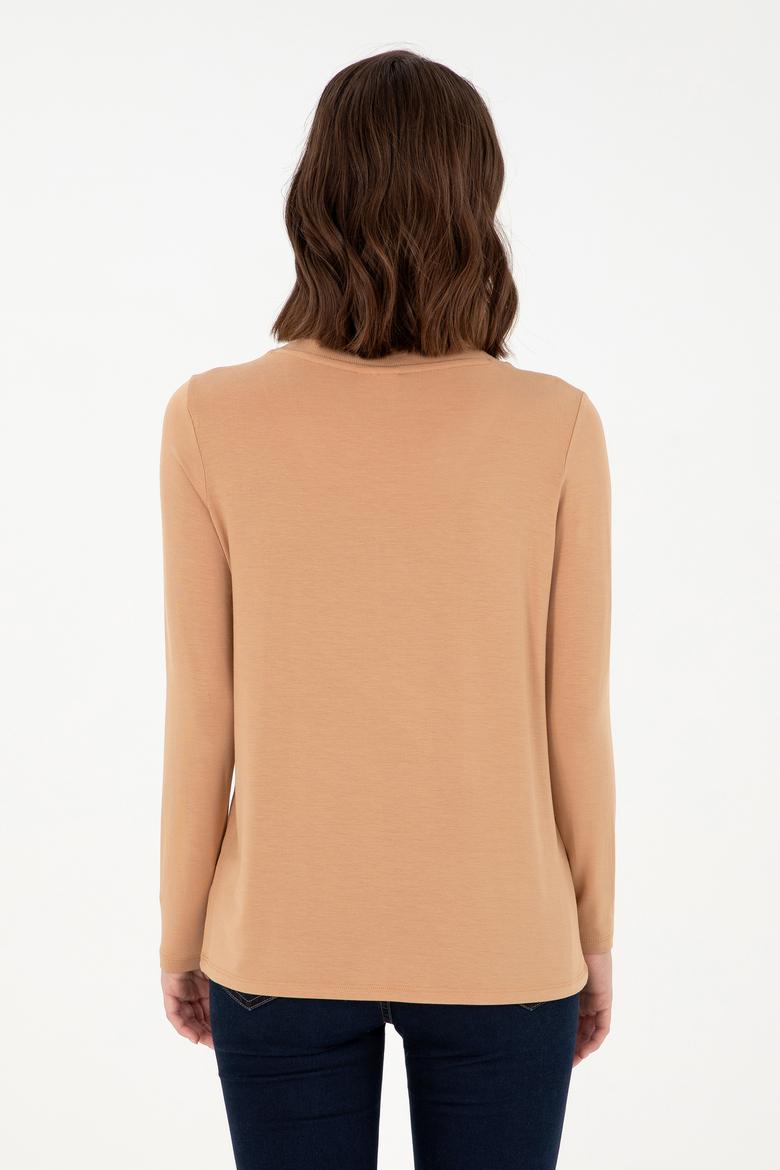 Kadın Camel V Yaka Sweatshirt - 50289542128