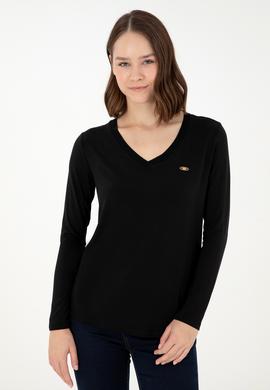 Kadın Siyah V Yaka Sweatshirt - 50289542006