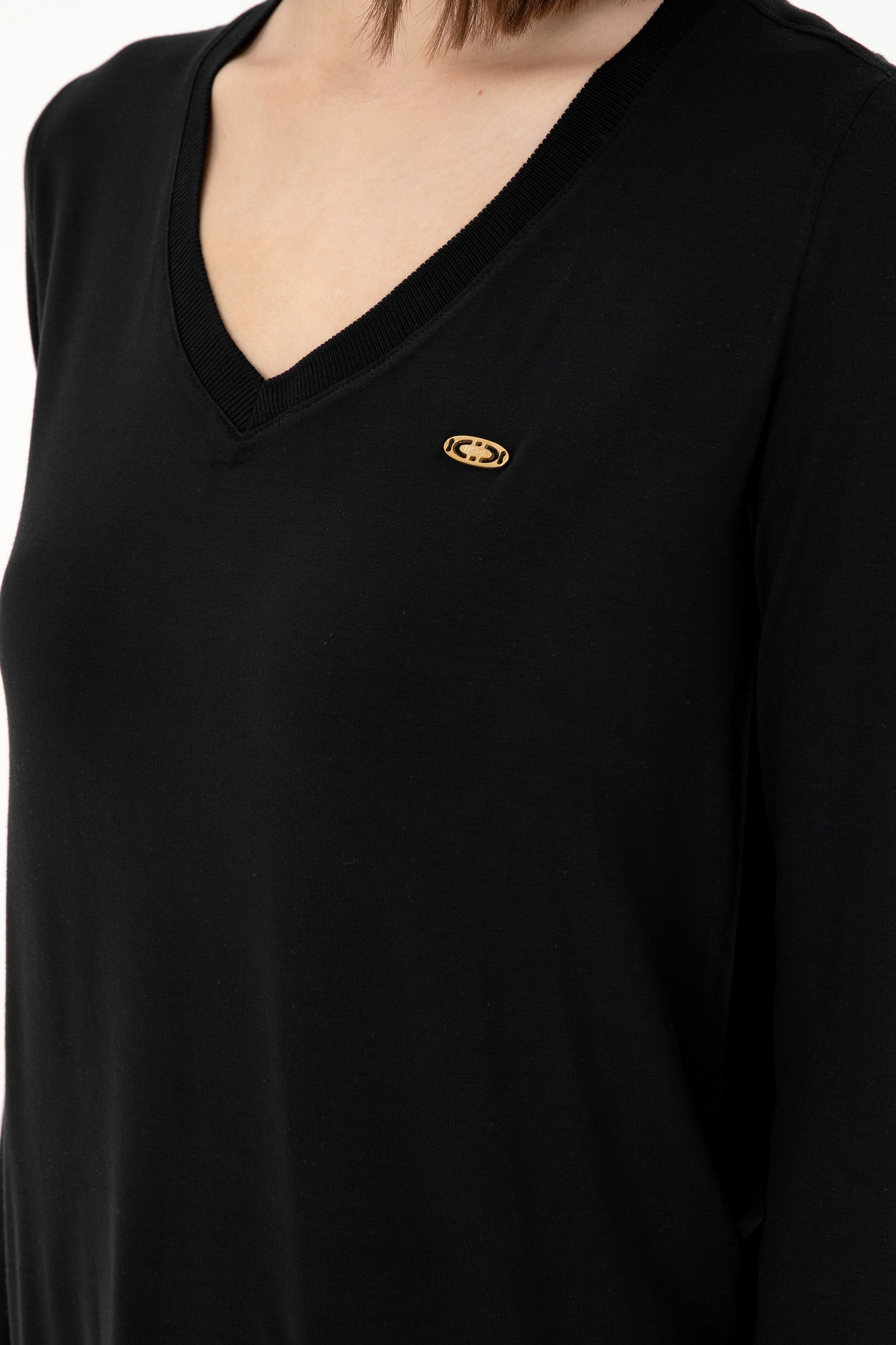 Kadın Siyah V Yaka Sweatshirt - Image 7
