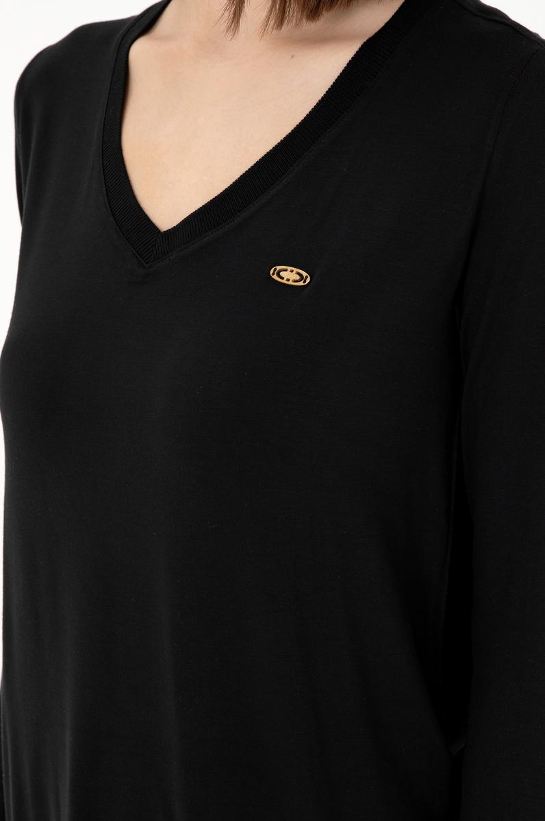 Kadın Siyah V Yaka Sweatshirt