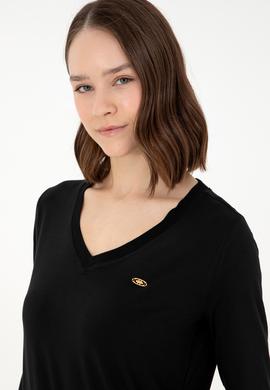 Kadın Siyah V Yaka Sweatshirt - 50289542006