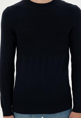 Erkek Slim Fit Bisiklet Yaka Lacivert Kazak - 50292876033