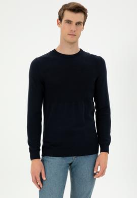 Erkek Slim Fit Bisiklet Yaka Lacivert Kazak - 50292876033
