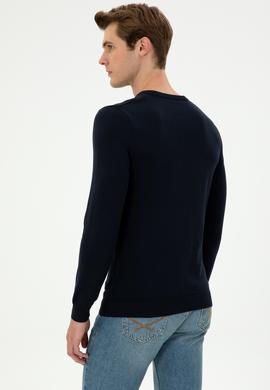 Erkek Slim Fit Bisiklet Yaka Lacivert Kazak - 50292876033