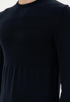 Erkek Slim Fit Bisiklet Yaka Lacivert Kazak - 50292876033