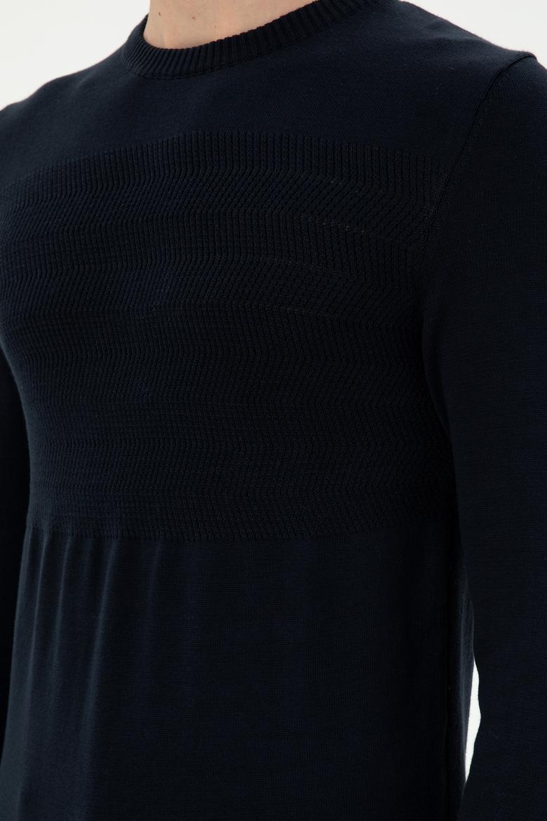 Erkek Slim Fit Bisiklet Yaka Lacivert Kazak - 50292876033