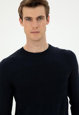 Erkek Slim Fit Bisiklet Yaka Lacivert Kazak - 50292876033