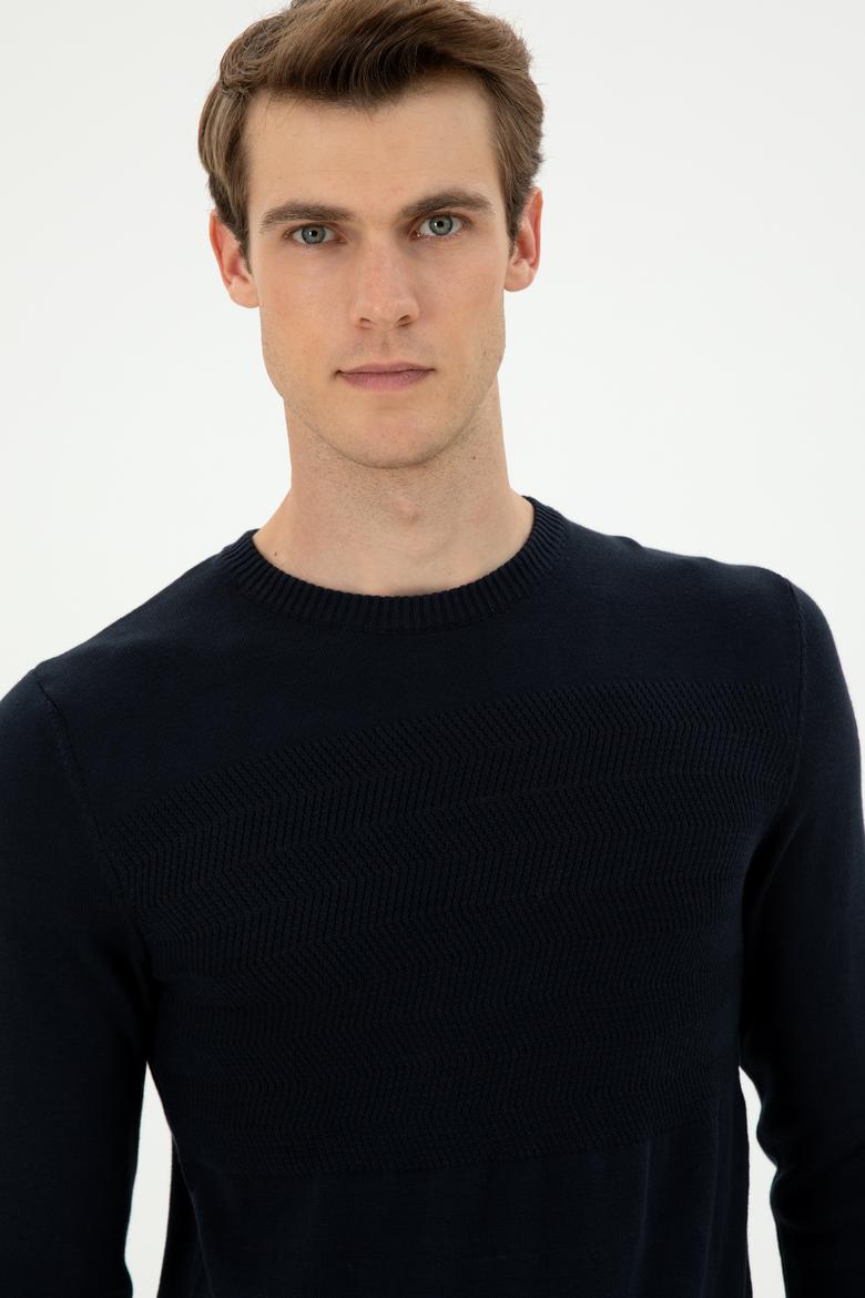 Erkek Slim Fit Bisiklet Yaka Lacivert Kazak - 50292876033