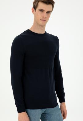 Erkek Slim Fit Bisiklet Yaka Lacivert Kazak - 50292876033