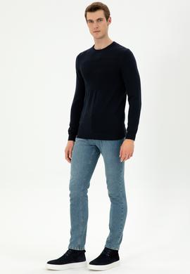 Erkek Slim Fit Bisiklet Yaka Lacivert Kazak - 50292876033