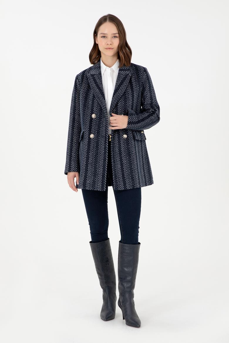 Kadın Lacivert Kaşe Kaban - 50291491019