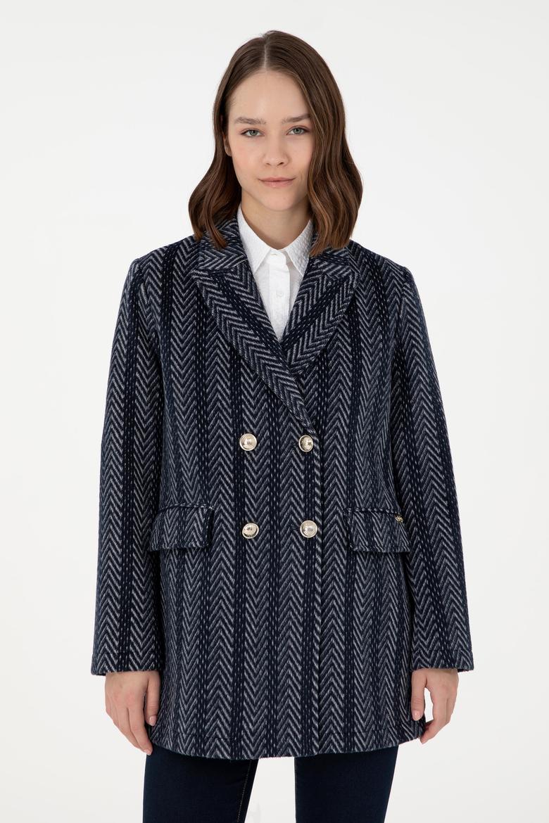 Kadın Lacivert Kaşe Kaban - 50291491019