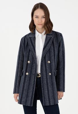 Kadın Lacivert Kaşe Kaban - 50291491019