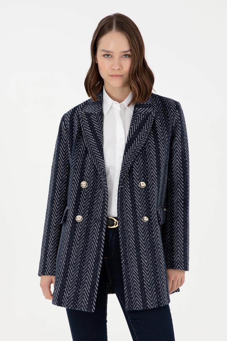 Kadın Lacivert Kaşe Kaban