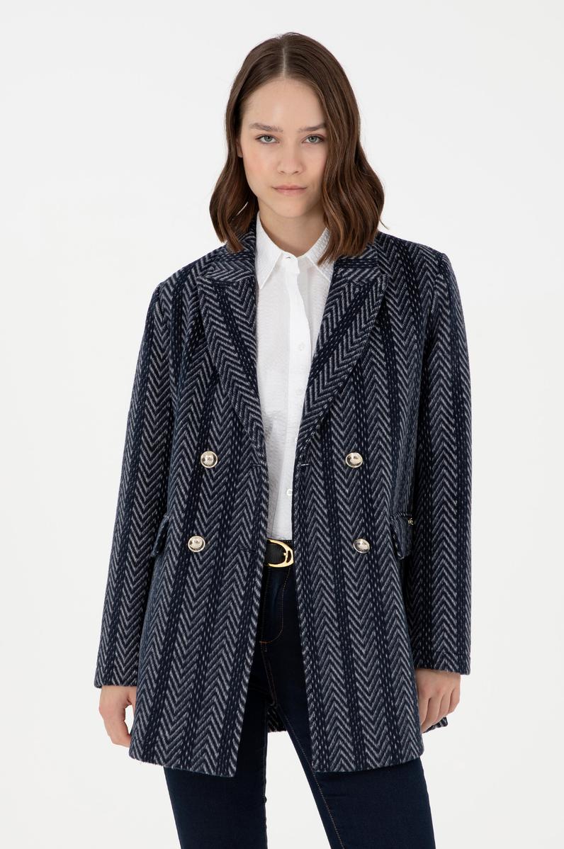 Kadın Lacivert Kaşe Kaban