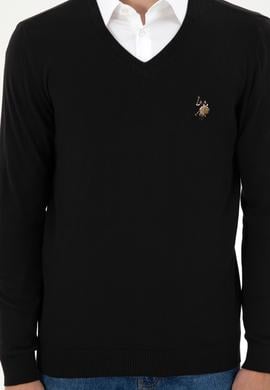 Erkek Slim Fit V Yaka Siyah Basic Kazak - 50288885033