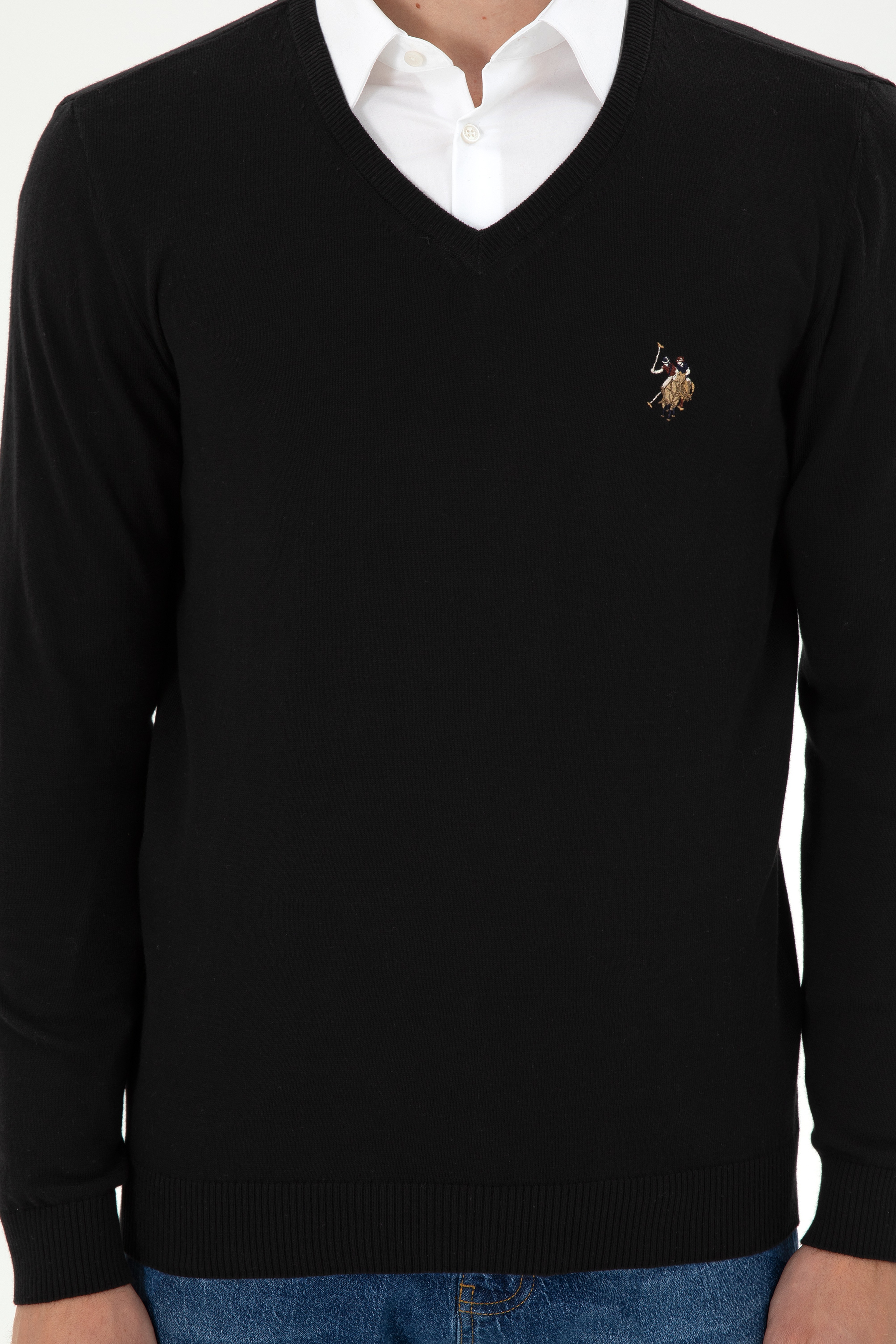 Erkek Slim Fit V Yaka Siyah Basic Kazak - Image 6