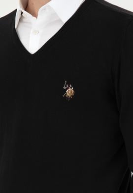 Erkek Slim Fit V Yaka Siyah Basic Kazak - 50288885033