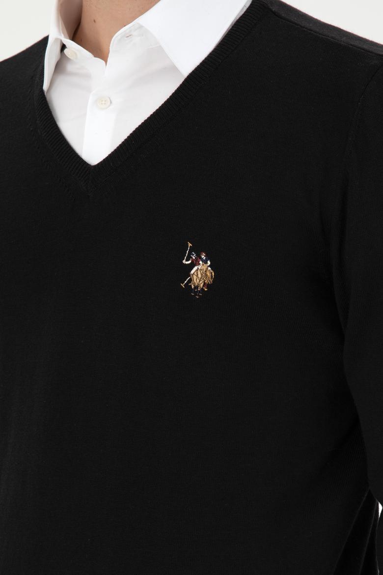 Erkek Slim Fit V Yaka Siyah Basic Kazak - 50288885033