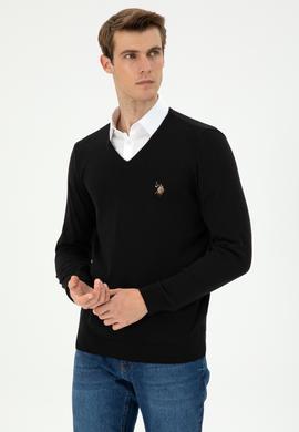 Erkek Slim Fit V Yaka Siyah Basic Kazak - 50288885033