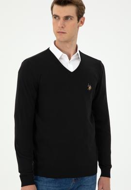 Erkek Slim Fit V Yaka Siyah Basic Kazak - 50288885033