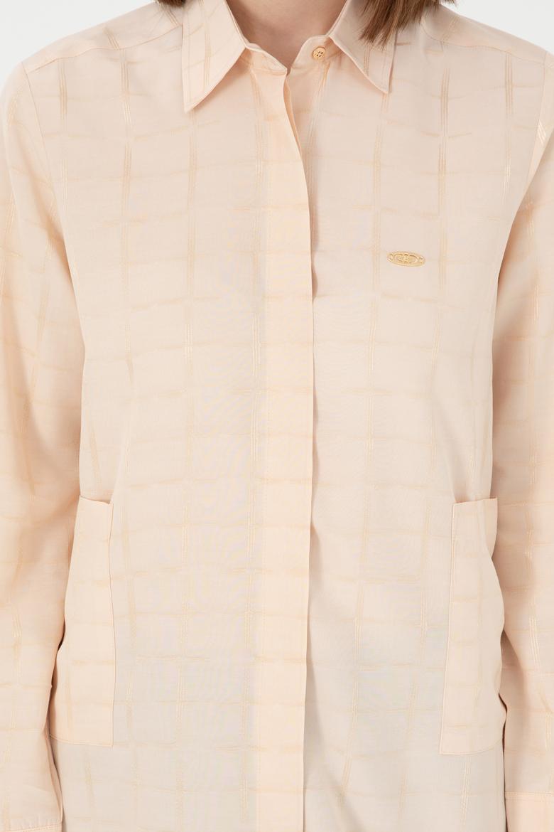 Kadın Ekru Uzun Kollu Tunik Gömlek - 50289890010