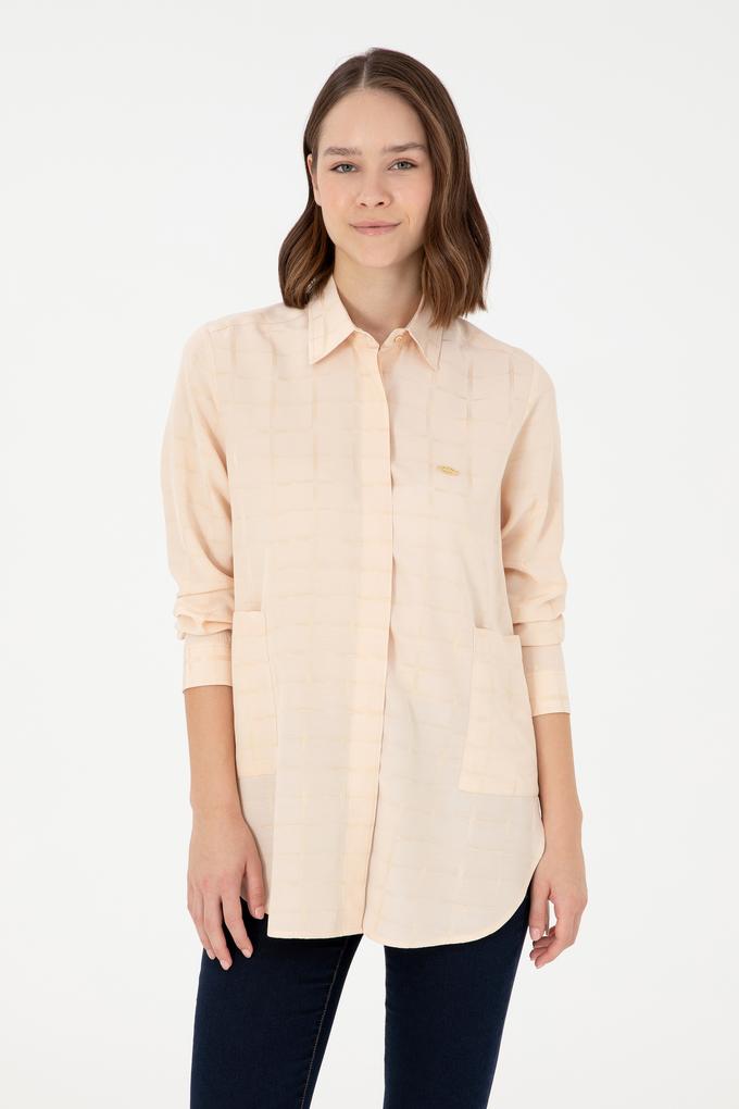 Kadın Ekru Uzun Kollu Tunik Gömlek