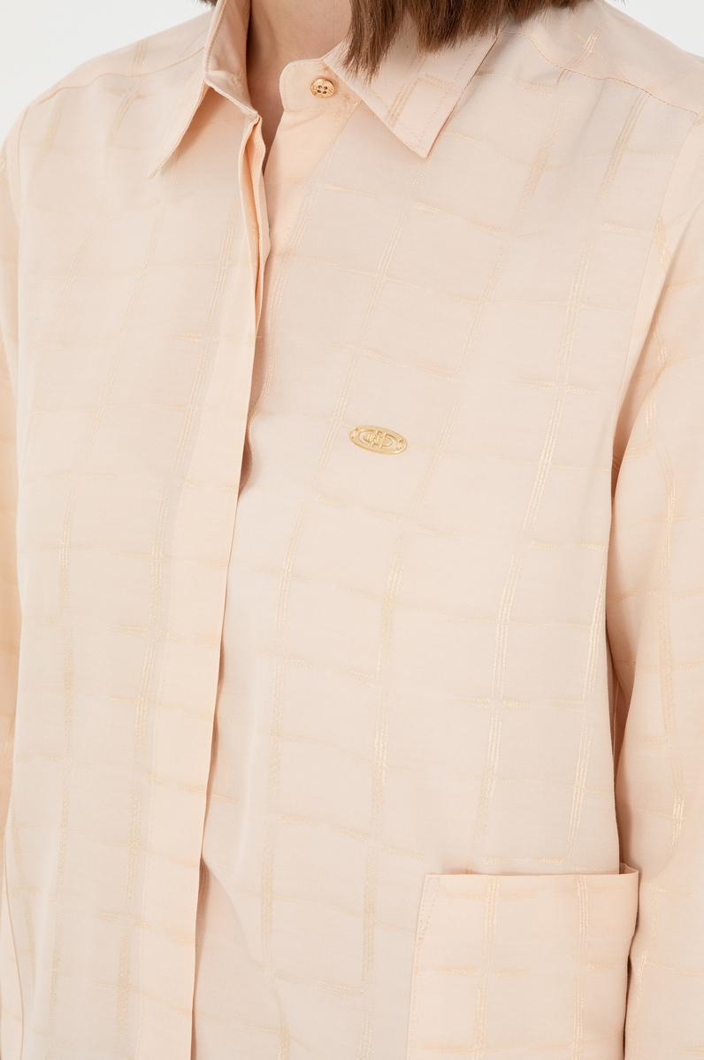 Kadın Ekru Uzun Kollu Tunik Gömlek