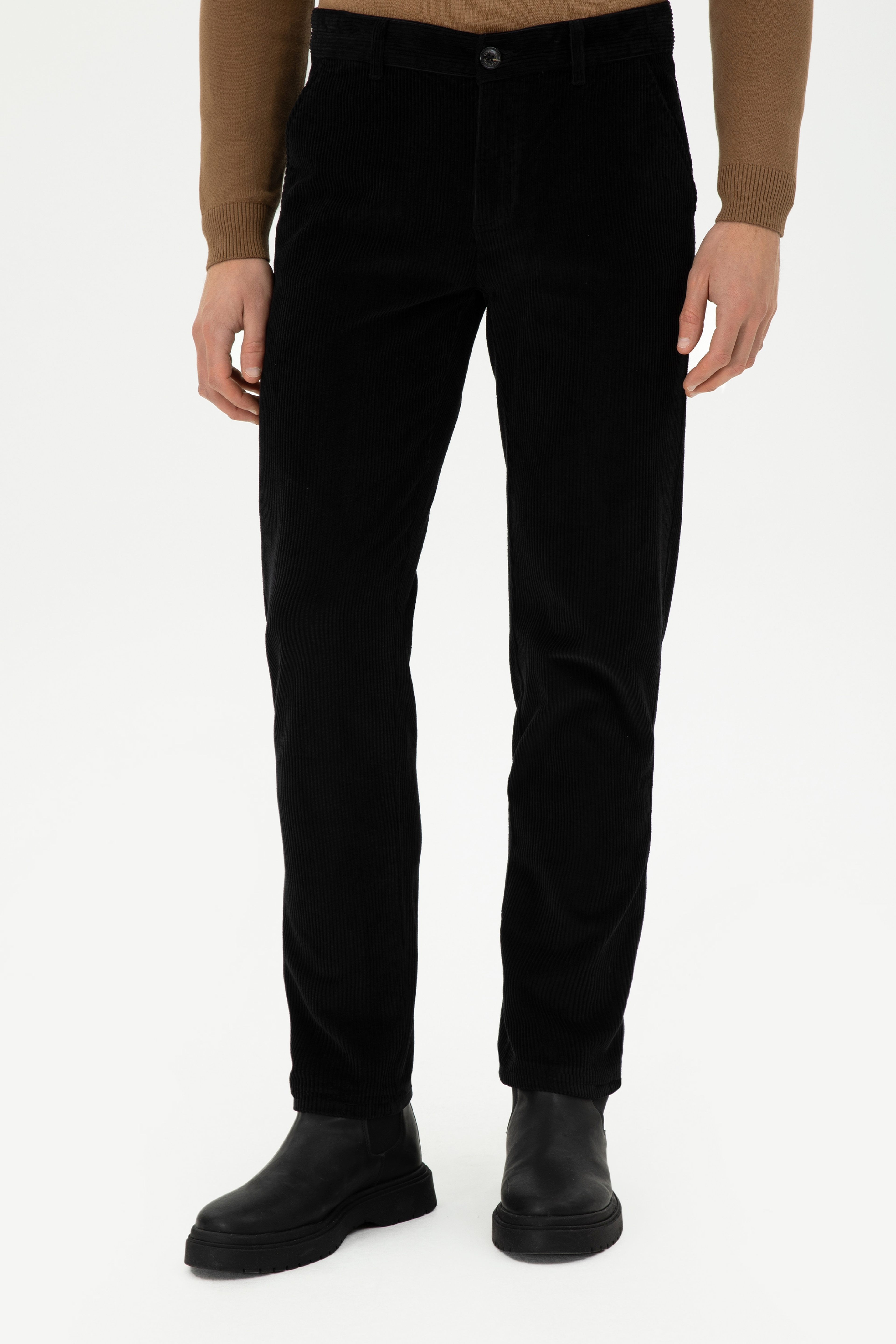 Erkek Regular Fit Siyah Kanvas Pantolon - Image 2