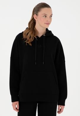 Kadın Siyah Kapüşonlu Sweatshirt - 50292370066