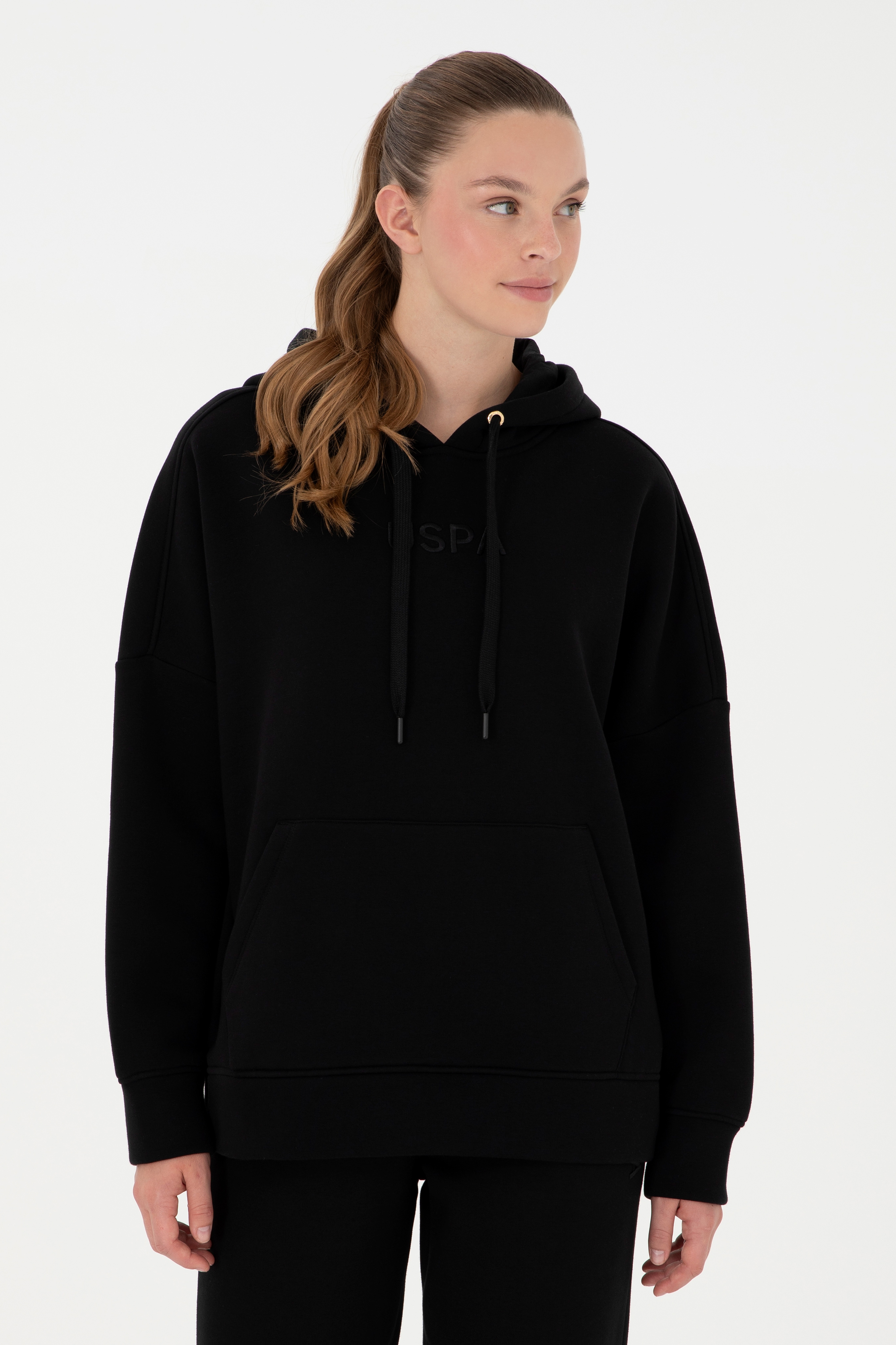 Kadın Siyah Kapüşonlu Sweatshirt - Image 1