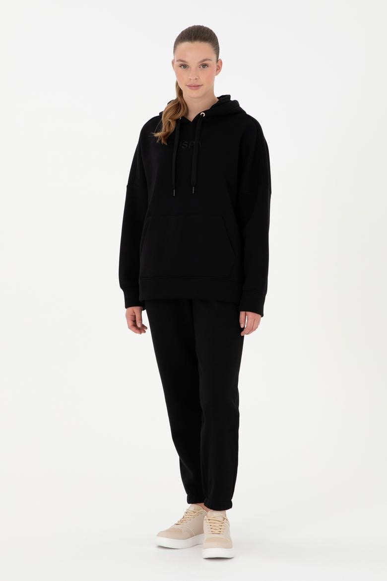 Kadın Siyah Kapüşonlu Sweatshirt - 50292370066